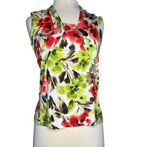 Libra Women's Blouse Multi Colors Green Red White Sleeveless Stretch Collar Size